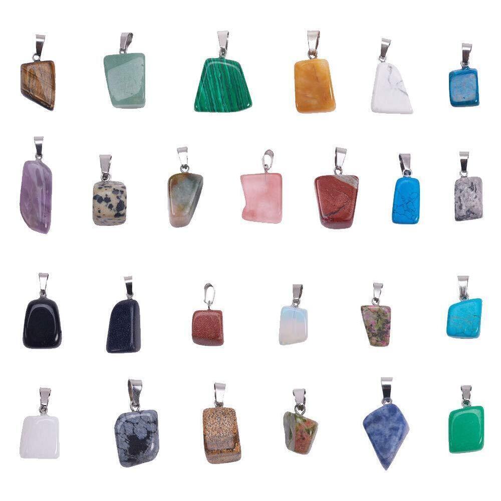 6506 24Pcs Irregular Healing Chakra Stone Pendants Assorted Crystal Nugget